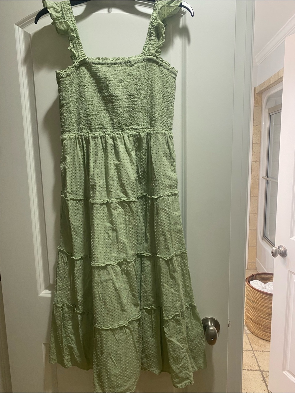 J. Crew Sage Green Smocked Tiered Maxi Dress